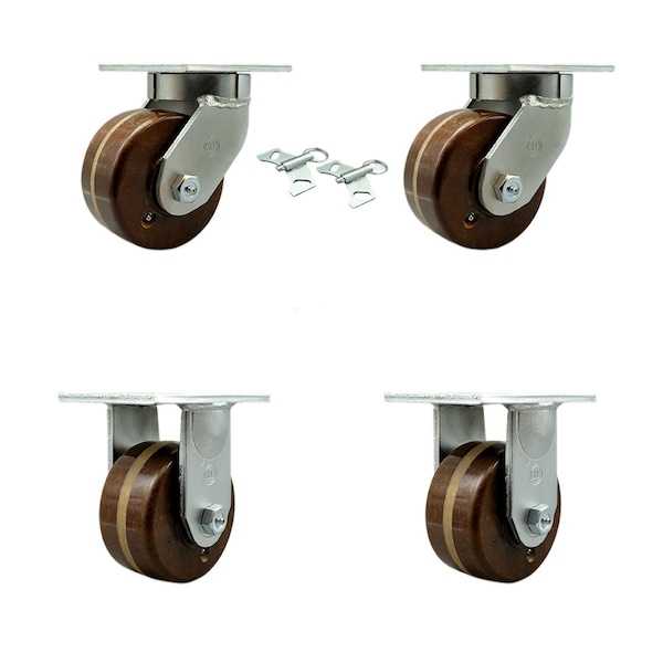 Service Caster 6'' Heavy Duty High Temp Phenolic Swivel Caster Set 2 Swivel Locks 2 Rigid, 4PK CRAN-SCC-KP92S630-PHRHT-BSL-2-R-2 - main